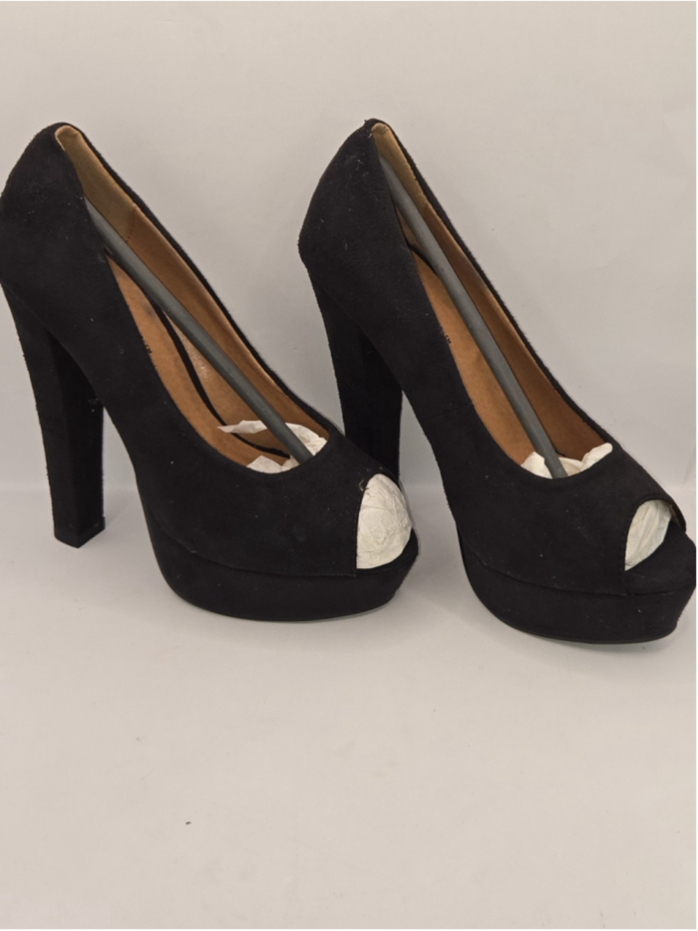 Bonnibel Peep Toe Black High Heel Size 10 Pumps 5" Heel 1" Platform Suede Tisha